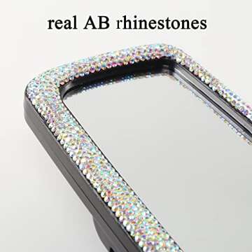 KIWEN Bling Car Rear View Mirror, Car Rear View Mirror with Crystal Diamonds Bling Rhinestones Women Girl Gift, Car Accessories Car Interior Trim (Colorful Rhinestone)