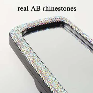 KIWEN Bling Car Rear View Mirror, Car Rear View Mirror with Crystal Diamonds Bling Rhinestones Women Girl Gift, Car Accessories Car Interior Trim (Colorful Rhinestone)
