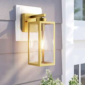 Tipace Dusk to Dawn Outdoor Wall Lantern, Exterior Wall Sconce Sensor Light Fixture, Golden Wall Mou...