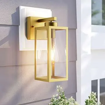 Tipace Dusk to Dawn Outdoor Wall Lantern, Exterior Wall Sconce Sensor Light Fixture, Golden Wall Mou...