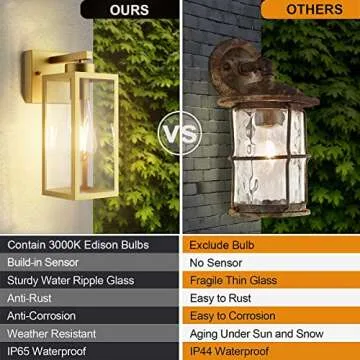 Tipace Dusk to Dawn Outdoor Wall Lantern, Exterior Wall Sconce Sensor Light Fixture, Golden Wall Mount Lights, Gold Outdoor Wall Lights with Clear Glass Shade for Garage, Doorway