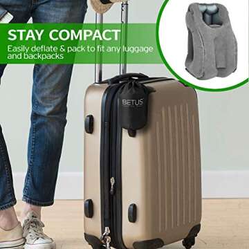 Betus Dreamer Comfort Inflatable Travel Pillow for Airplane - Ergonomic Design & Comfortable Neck Head Rest Pillow for Long Sleeping on Airplane Flight, Train Trip or Office Napping