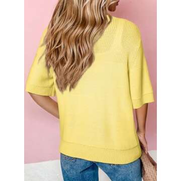 Dokotoo Women's Summer Cardigans Lightweight Casual Short Sleeve Cardigan Sweaters for Women Fashion 2025 Spring Short Button Knit Open Front Sweater Tops Yellow Large