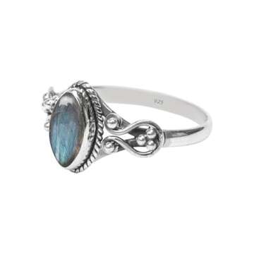 Blue Fire Labradorite Ring in Sterling Silver for Women