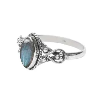 Blue Fire Labradorite Ring in Sterling Silver for Women