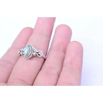 Blue Fire Labradorite Ring in Sterling Silver for Women