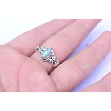 Blue Fire Labradorite Ring in Sterling Silver for Women