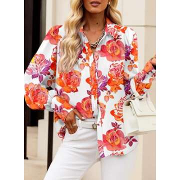 EVALESS Blouses for Women Fashion 2025 Spring Fall Womens Long Sleeve Tops Dressy Red Button Down Sh...