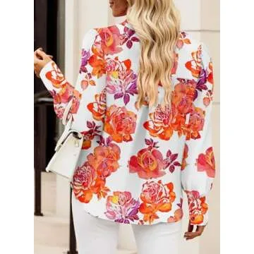 EVALESS Blouses for Women Fashion 2025 Spring Fall Womens Long Sleeve Tops Dressy Red Button Down Shirt for Women Business Casual Sexy V Neck Clothes Outfits for Work Hawaiian Summer Shirts,Large