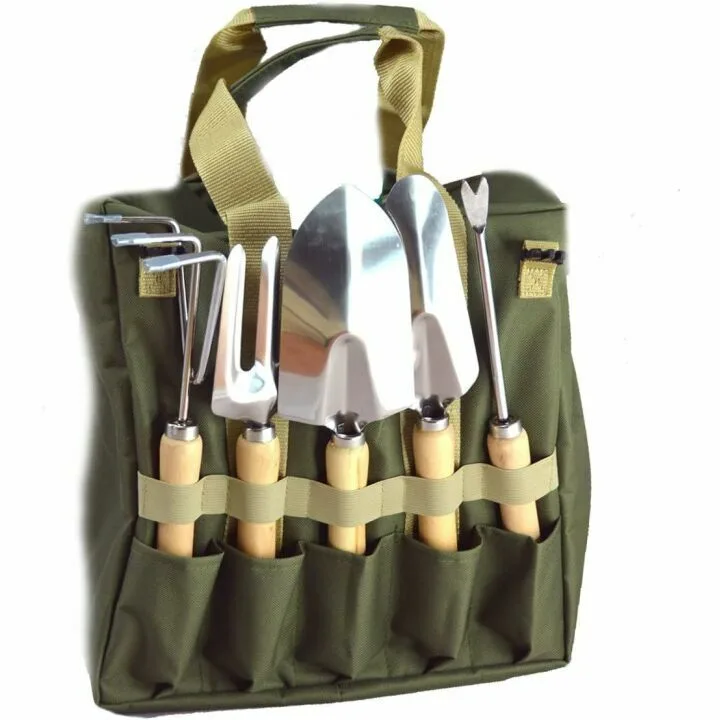 Gardening Tool Set with Tote & Folding Stool Seat