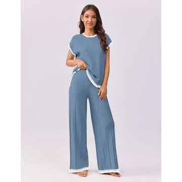 Ekouaer Two-Piece Knit Sweater Sets for Women Grey Blue