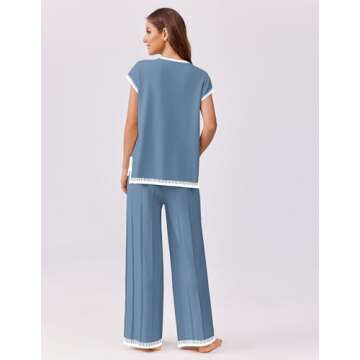 Ekouaer Two-Piece Knit Sweater Sets for Women Grey Blue