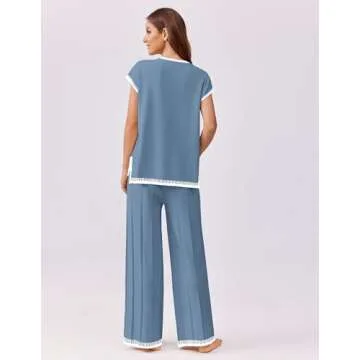 Ekouaer Two-Piece Knit Sweater Sets for Women Grey Blue