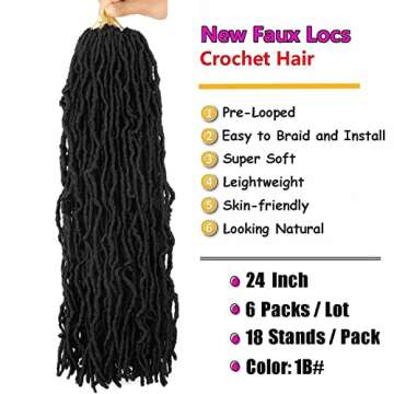 24 Inch Soft Locs Crochet Hair Pre Looped 6 Packs Faux Locs Crochet Braids Goddess Locs Dreadlocs Sy...