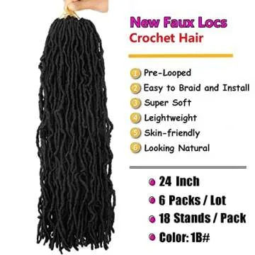24 Inch Soft Locs Crochet Hair Pre Looped 6 Packs Faux Locs Crochet Braids Goddess Locs Dreadlocs Sy...