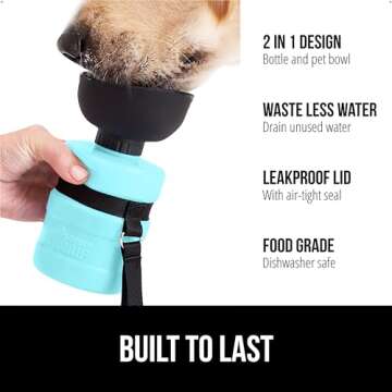 Gorilla Grip Dog Water Bottle, Portable Water Bowl Dispenser for Dogs, 16 oz Leak Proof Pet Travel S...