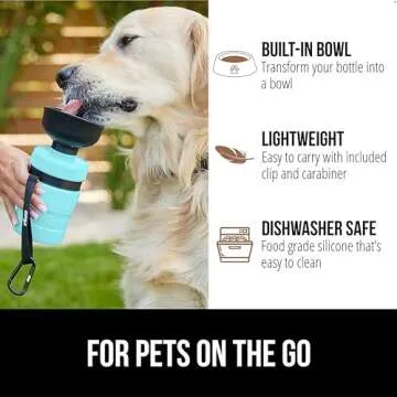 Gorilla Grip Dog Water Bottle, Portable Water Bowl Dispenser for Dogs, 16 oz Leak Proof Pet Travel Squeeze Bottles, Food Grade Silicone, Puppy Essentials, Hiking Camping Trip Accessories, Turquoise