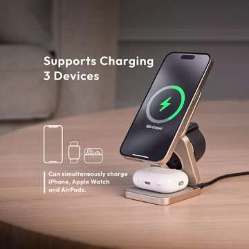 ADAM elements Qi2 Magnetic Wireless Charger/Fast Charger – Mag 3 Pro Qi2 3-in-1 Foldable Travel Fast Charging Station 15W for iPhone 12/13/14/15/16 Series, Apple Watch & AirPods Series (Gray)