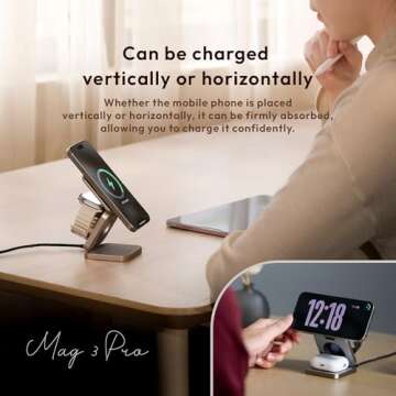 ADAM elements Qi2 Magnetic Wireless Charger/Fast Charger – Mag 3 Pro Qi2 3-in-1 Foldable Travel Fast Charging Station 15W for iPhone 12/13/14/15/16 Series, Apple Watch & AirPods Series (Gray)