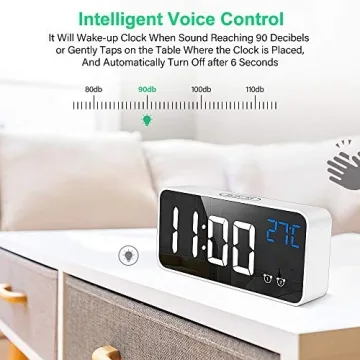 yotutun Digital Alarm Clock - USB, Dual Alarms & Voice Control