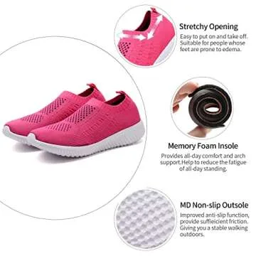 TIOSEBON Women's Athletic Slip On Walking Tennis Shoes Casual Mesh-Comfortable Work Workout Running Sneakers 5 US Rosy