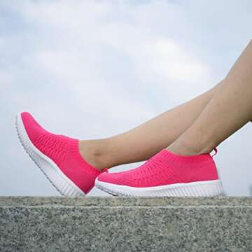 TIOSEBON Women's Athletic Slip On Walking Tennis Shoes Casual Mesh-Comfortable Work Workout Running Sneakers 5 US Rosy