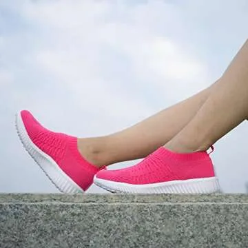 TIOSEBON Women's Athletic Slip On Walking Tennis Shoes Casual Mesh-Comfortable Work Workout Running Sneakers 5 US Rosy