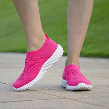 TIOSEBON Women's Athletic Slip On Walking Tennis Shoes Casual Mesh-Comfortable Work Workout Running Sneakers 5 US Rosy