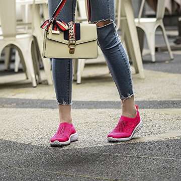 TIOSEBON Women's Athletic Slip On Walking Tennis Shoes Casual Mesh-Comfortable Work Workout Running Sneakers 5 US Rosy