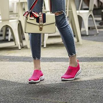 TIOSEBON Women's Athletic Slip On Walking Tennis Shoes Casual Mesh-Comfortable Work Workout Running Sneakers 5 US Rosy