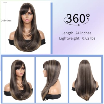 Kalyss Long Brown Highlights Wig for Women - Super Realistic