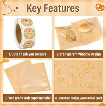 150 Pack Bakery Bags with Window, 7.5 x 7.1 Inches, Sublaga Paper Sandwich Bags, Donut Bags To Go, Bakery Paper Bags for Treat, Snack, Cookie Waffle Cake Packaging