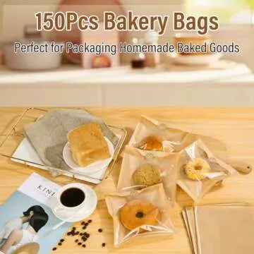 150 Pack Bakery Bags with Window, 7.5 x 7.1 Inches, Sublaga Paper Sandwich Bags, Donut Bags To Go, Bakery Paper Bags for Treat, Snack, Cookie Waffle Cake Packaging