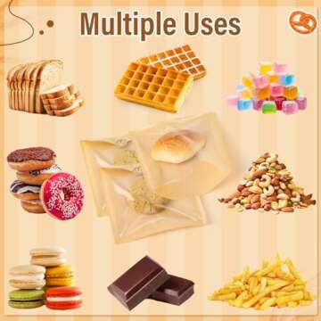 150 Pack Bakery Bags with Window, 7.5 x 7.1 Inches, Sublaga Paper Sandwich Bags, Donut Bags To Go, Bakery Paper Bags for Treat, Snack, Cookie Waffle Cake Packaging