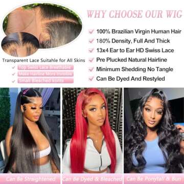 SUPER STYLE 24Inch Straight Lace Front Wigs Human Hair 13x4 HD Transparent Lace Front Wigs for Black Women