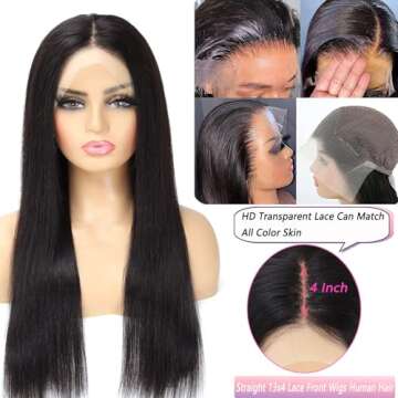 SUPER STYLE 24Inch Straight Lace Front Wigs Human Hair 13x4 HD Transparent Lace Front Wigs for Black Women