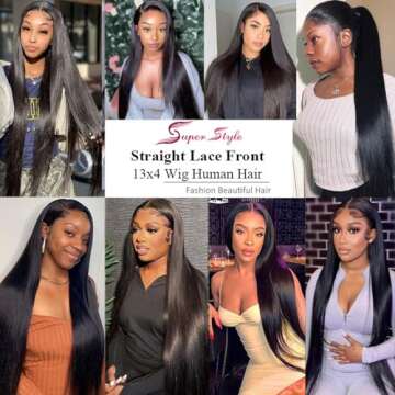 SUPER STYLE 24Inch Straight Lace Front Wigs Human Hair 13x4 HD Transparent Lace Front Wigs for Black Women