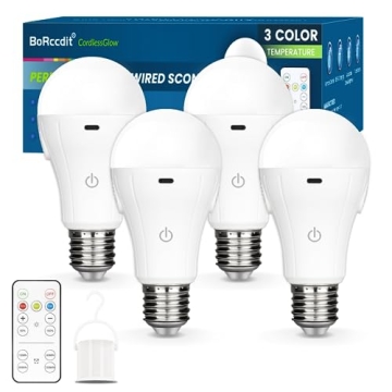 CordlessGlow 15W A19 Rechargeable Light Bulbs with Remote, 3 Color Temperatures + Dimmable Battery P...