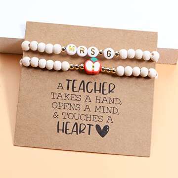 Teacher Gifts Christmas Teacher Appreciation Gifts in Bulk Personalized Best Teacher Bracelet Gift for Women End of The Year Cool Thank you Teacher Present Jewlery Teacher Must Haves (Mrs-B)