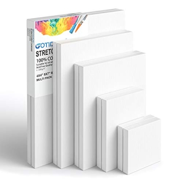 GOTIDEAL Stretched Canvas, Multi Pack 4x4, 5x7, 8x10,9x12, 11x14 Set of 10, Primed White - 100% Cott...