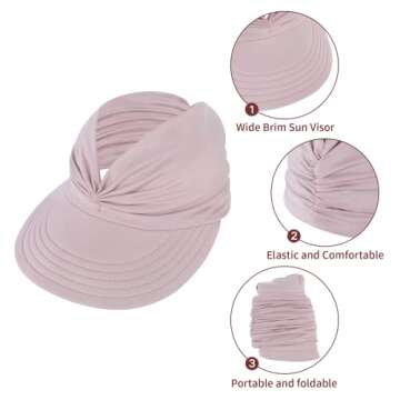Sun Hats for Women Wide Brim Summer Hat with UV Protection Beach Sport Golf Sun Visor Cap with Ponytail Hole White