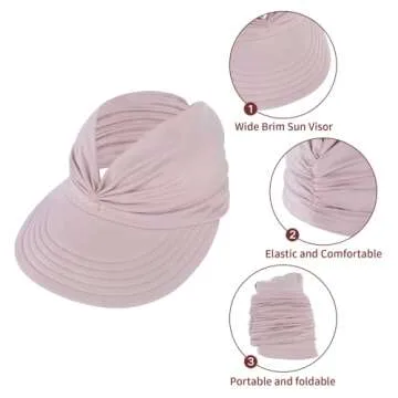 Sun Hats for Women Wide Brim Summer Hat with UV Protection Beach Sport Golf Sun Visor Cap with Ponytail Hole White
