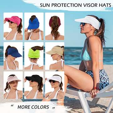 Sun Hats for Women Wide Brim Summer Hat with UV Protection Beach Sport Golf Sun Visor Cap with Ponytail Hole White