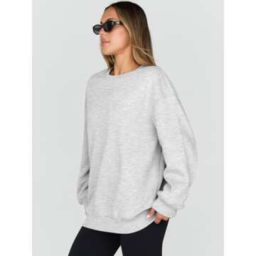 Trendy Queen Sweatshirts for Women Hoodies Oversized Crewneck Tops Sweaters Comfy Fall Winter Outfits Clothes 2025 Fashion Grey M