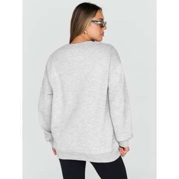 Trendy Queen Sweatshirts for Women Hoodies Oversized Crewneck Tops Sweaters Comfy Fall Winter Outfits Clothes 2025 Fashion Grey M