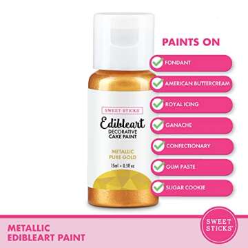 Sweet Sticks Edible Art Decorative Cake Paint 0.5 Ounce (15 Milliliters) Metallic Pure Gold