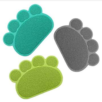 JOYJULY PVC Pet Dog Cat Puppy Kitten Dish Bowl Food Water Feeding Placemat, Non-Slip Cat Litter Mat Paw Shape, Grey Small