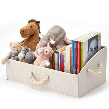 EZOWare Set of 3 Large Nursery Storage Bins Foldable Fabric Trapezoid Organizer Boxes with Cotton Rope Handle, Collapsible Basket for Shelves, Closet, Baby Toys, Diaper, Towel - Small