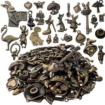 40pcs Antique Bronze Alice in Wonderland Fairy Charms Alloy Alice Rabbit Butterfly Mushroom Book Tea...