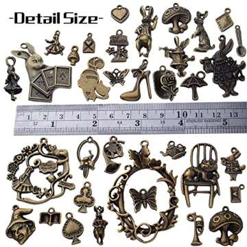 40pcs Antique Bronze Alice in Wonderland Fairy Charms Alloy Alice Rabbit Butterfly Mushroom Book Tea Party Charm Pendants Necklace Bracelet Charms for DIY Jewelry Making